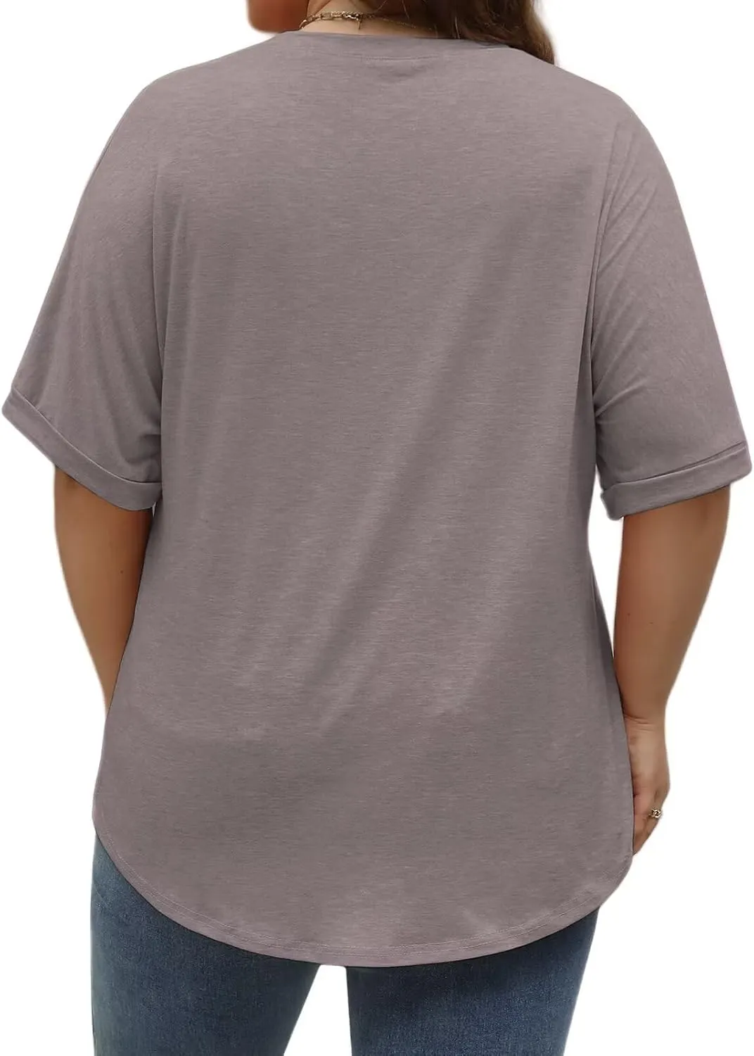 DOLNINE Womens-Plus-Size-Tops Casual Rolled Short Sleeve Crewneck Oversized Tunic Shirts XL-5XL