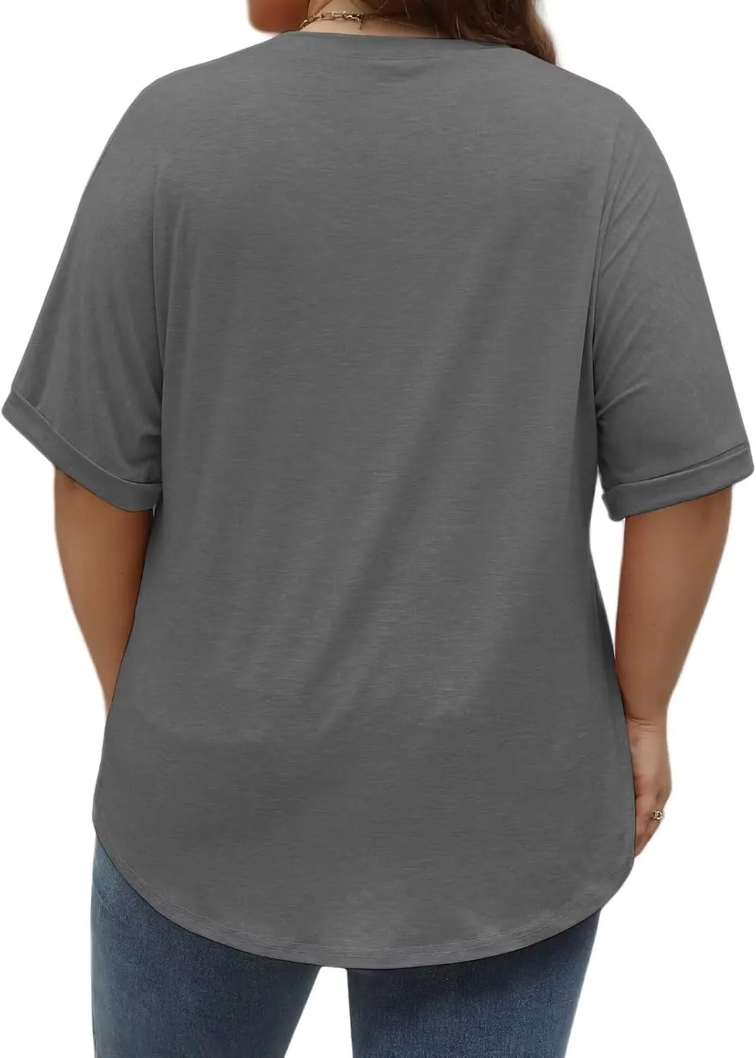 DOLNINE Womens-Plus-Size-Tops Casual Rolled Short Sleeve Crewneck Oversized Tunic Shirts XL-5XL