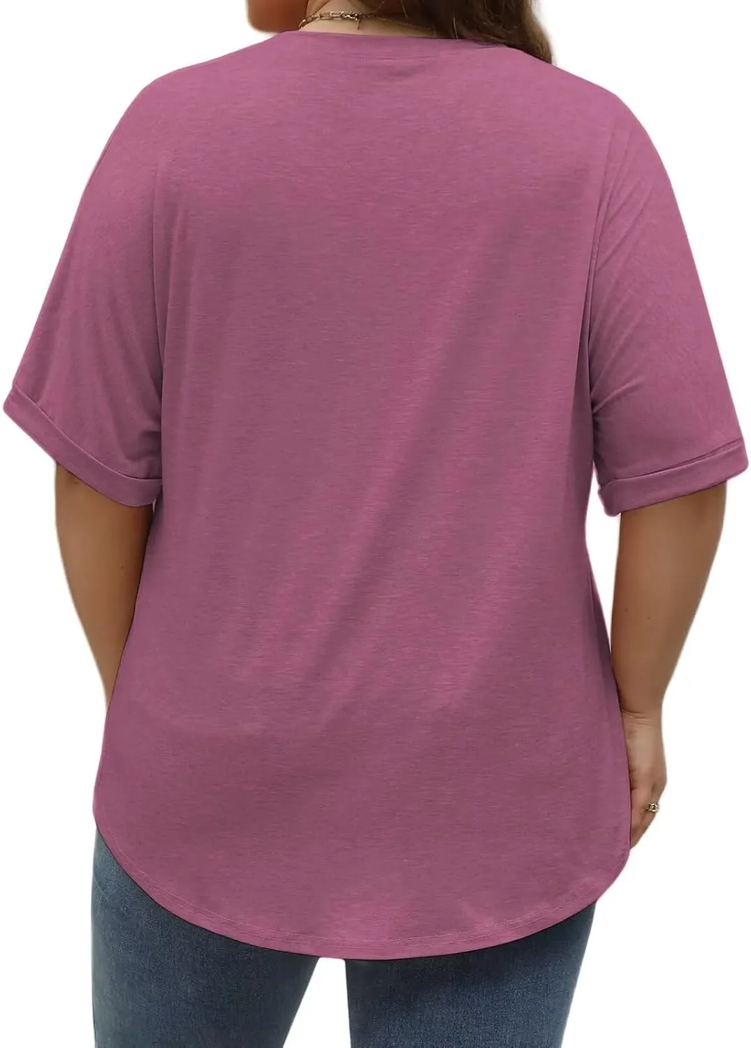 DOLNINE Womens-Plus-Size-Tops Casual Rolled Short Sleeve Crewneck Oversized Tunic Shirts XL-5XL