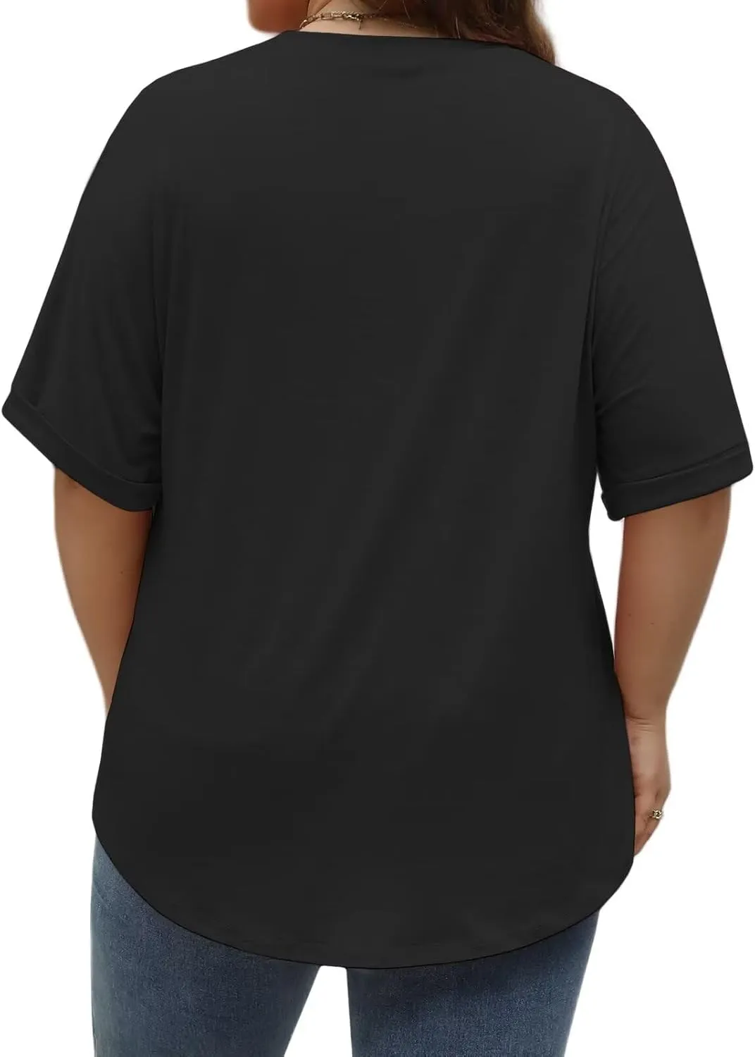 DOLNINE Womens-Plus-Size-Tops Casual Rolled Short Sleeve Crewneck Oversized Tunic Shirts XL-5XL