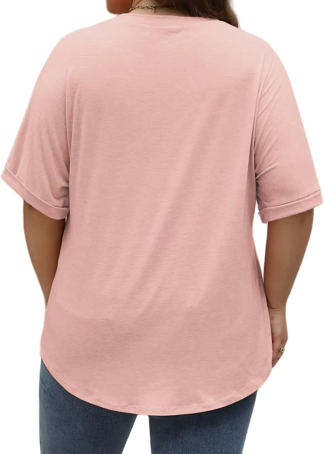 DOLNINE Womens-Plus-Size-Tops Casual Rolled Short Sleeve Crewneck Oversized Tunic Shirts XL-5XL