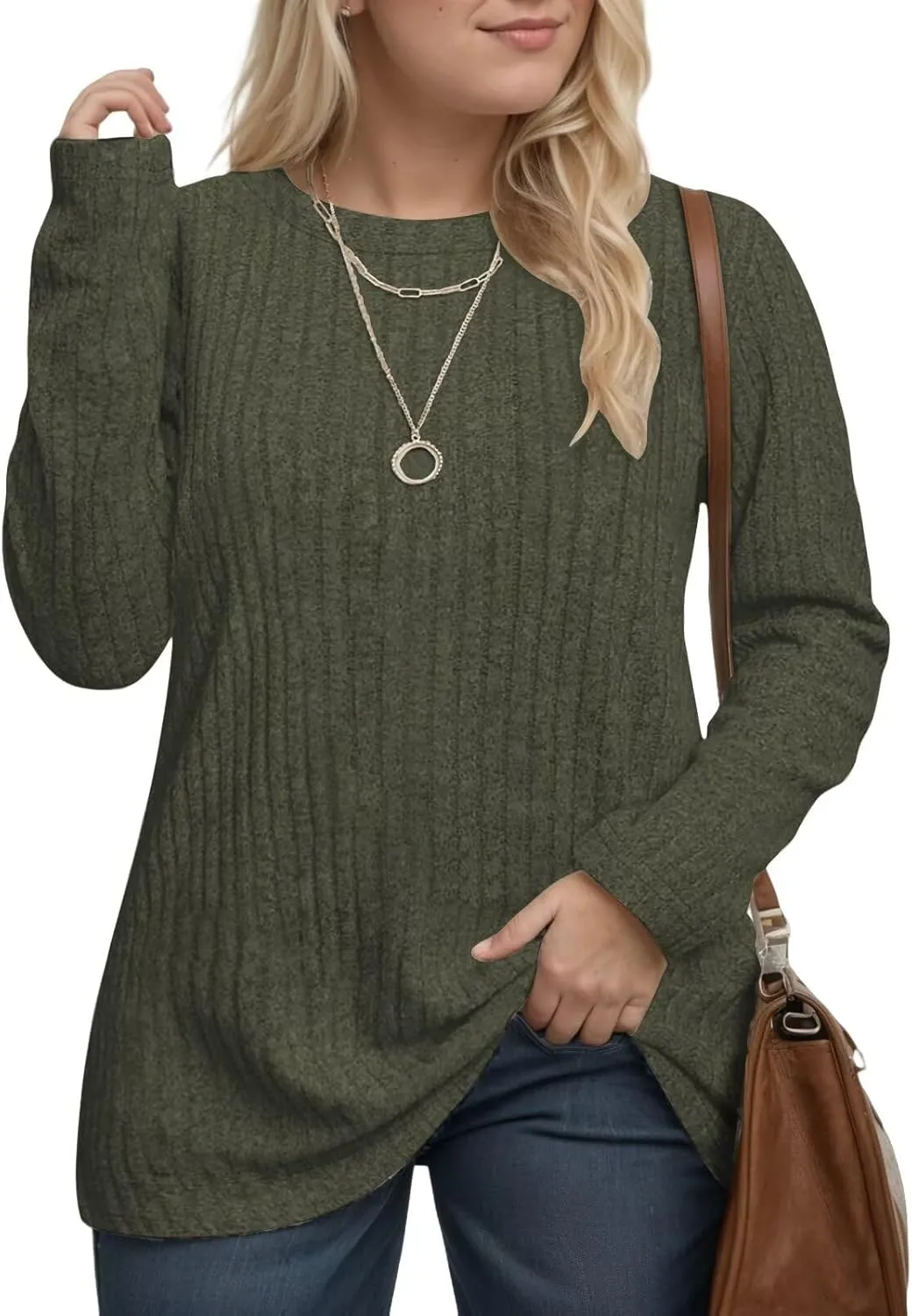 DOLNINE Women's Plus-Size-Tops Long Sleeve Comfy Crewneck Shirts Lightweight Casual Loose Fit Sweatshirts Tunics XL-5XL