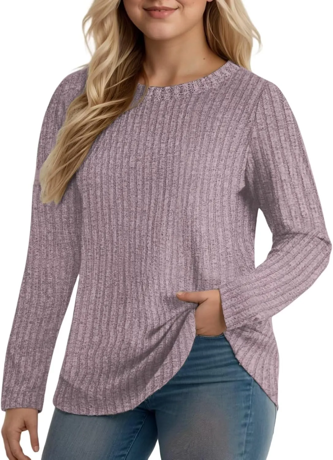 DOLNINE Women's Plus-Size-Tops Long Sleeve Comfy Crewneck Shirts Lightweight Casual Loose Fit Sweatshirts Tunics XL-5XL