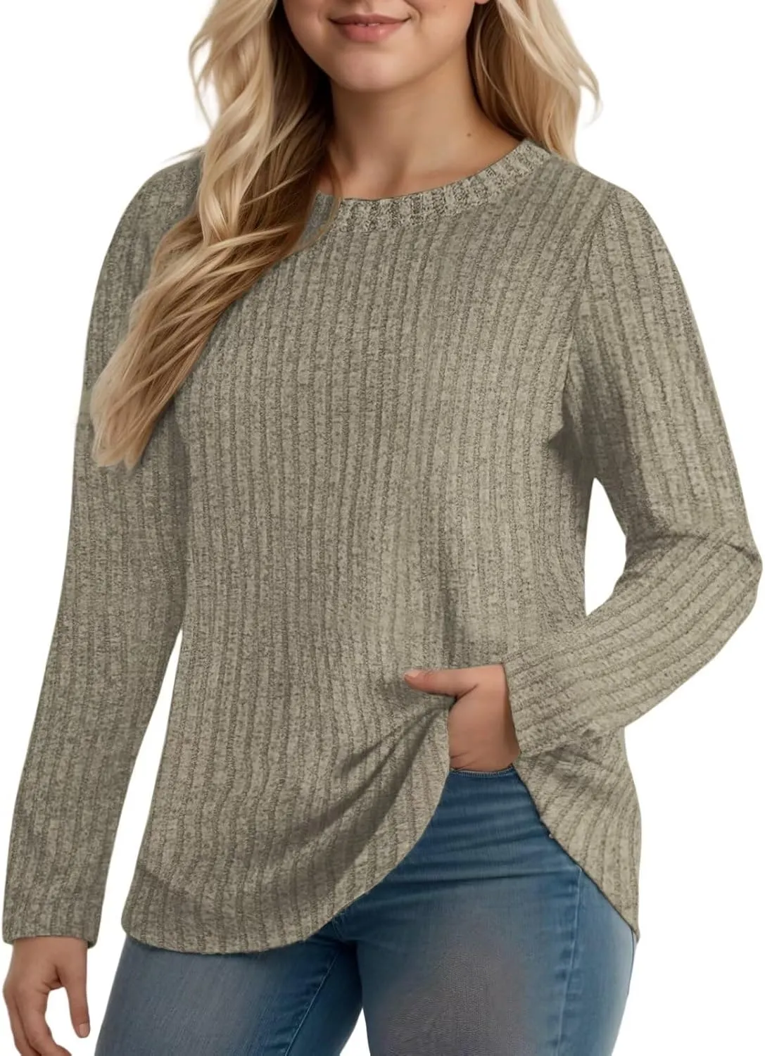 DOLNINE Women's Plus-Size-Tops Long Sleeve Comfy Crewneck Shirts Lightweight Casual Loose Fit Sweatshirts Tunics XL-5XL