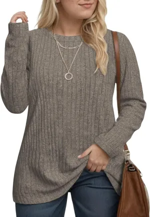 DOLNINE Women's Plus-Size-Tops Long Sleeve Comfy Crewneck Shirts Lightweight Casual Loose Fit Sweatshirts Tunics XL-5XL