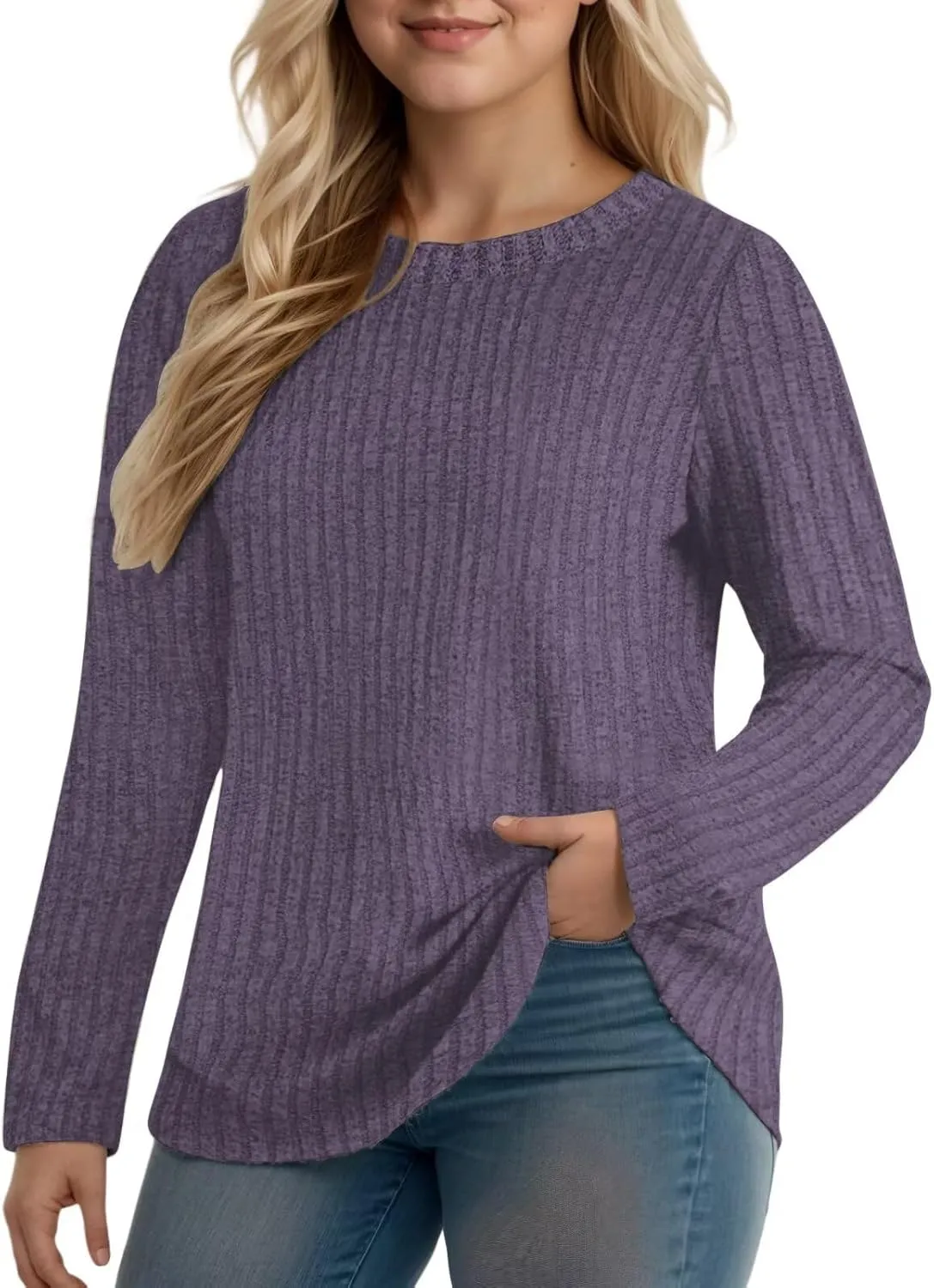 DOLNINE Women's Plus-Size-Tops Long Sleeve Comfy Crewneck Shirts Lightweight Casual Loose Fit Sweatshirts Tunics XL-5XL
