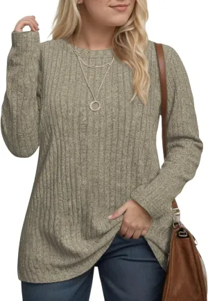 DOLNINE Women's Plus-Size-Tops Long Sleeve Comfy Crewneck Shirts Lightweight Casual Loose Fit Sweatshirts Tunics XL-5XL