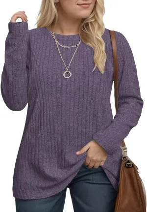 DOLNINE Women's Plus-Size-Tops Long Sleeve Comfy Crewneck Shirts Lightweight Casual Loose Fit Sweatshirts Tunics XL-5XL