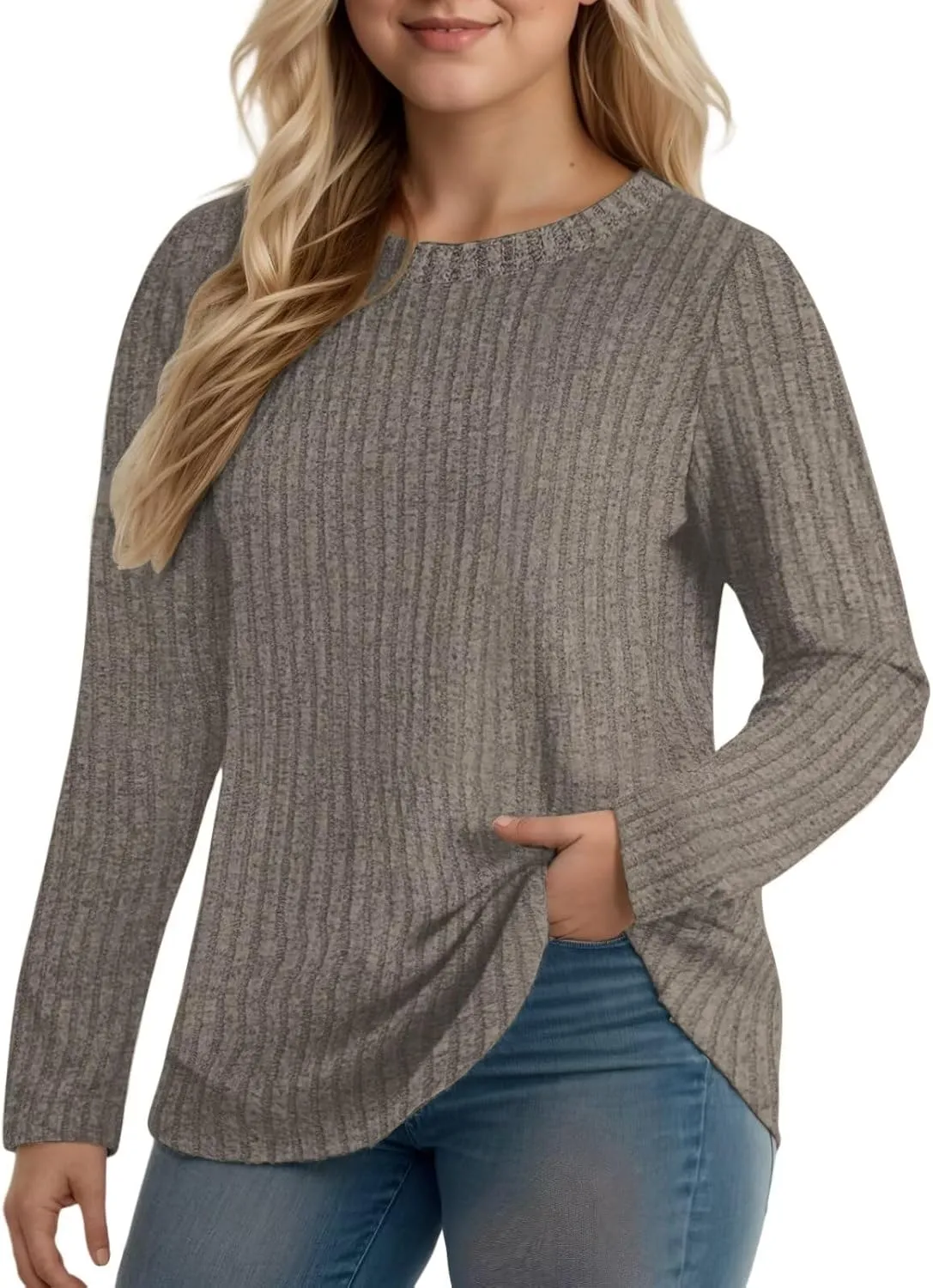 DOLNINE Women's Plus-Size-Tops Long Sleeve Comfy Crewneck Shirts Lightweight Casual Loose Fit Sweatshirts Tunics XL-5XL