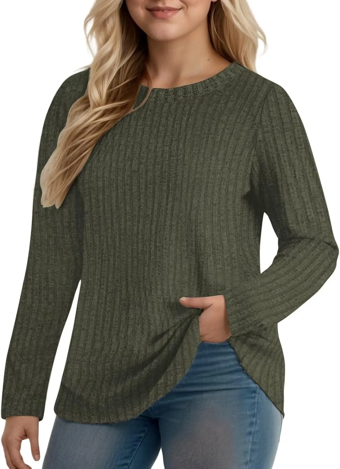 DOLNINE Women's Plus-Size-Tops Long Sleeve Comfy Crewneck Shirts Lightweight Casual Loose Fit Sweatshirts Tunics XL-5XL