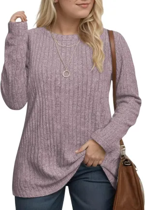 DOLNINE Women's Plus-Size-Tops Long Sleeve Comfy Crewneck Shirts Lightweight Casual Loose Fit Sweatshirts Tunics XL-5XL