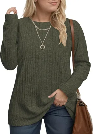 DOLNINE Women's Plus-Size-Tops Long Sleeve Comfy Crewneck Shirts Lightweight Casual Loose Fit Sweatshirts Tunics XL-5XL