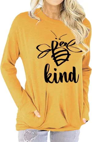 Dresswel Be Kind Tshirt Women Short Sleeve T-Shirt Bee Graphic Tee Long Sleeve Pocket Shirt Casual Tops