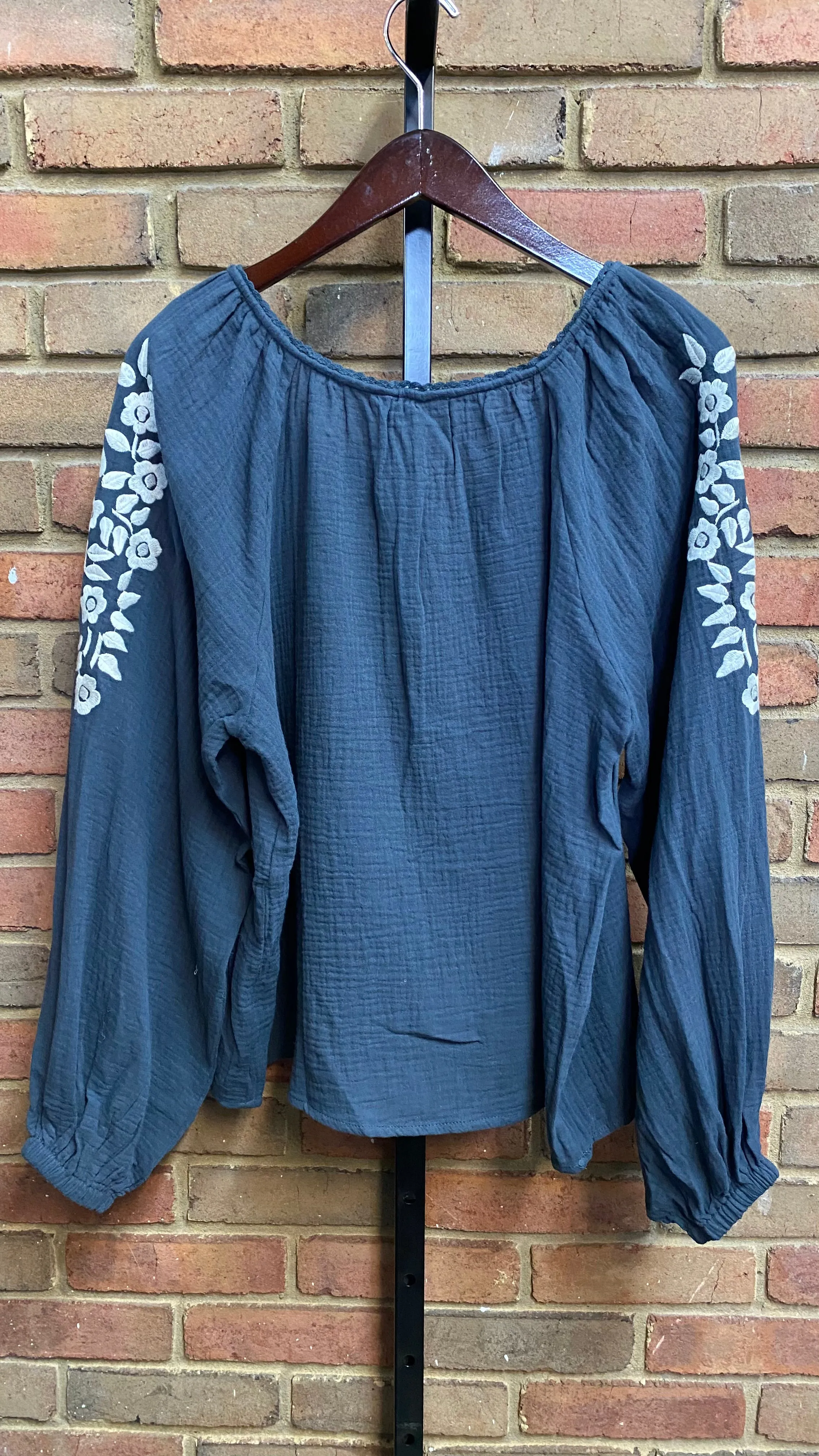 Dusty Navy Embroidery Top #305