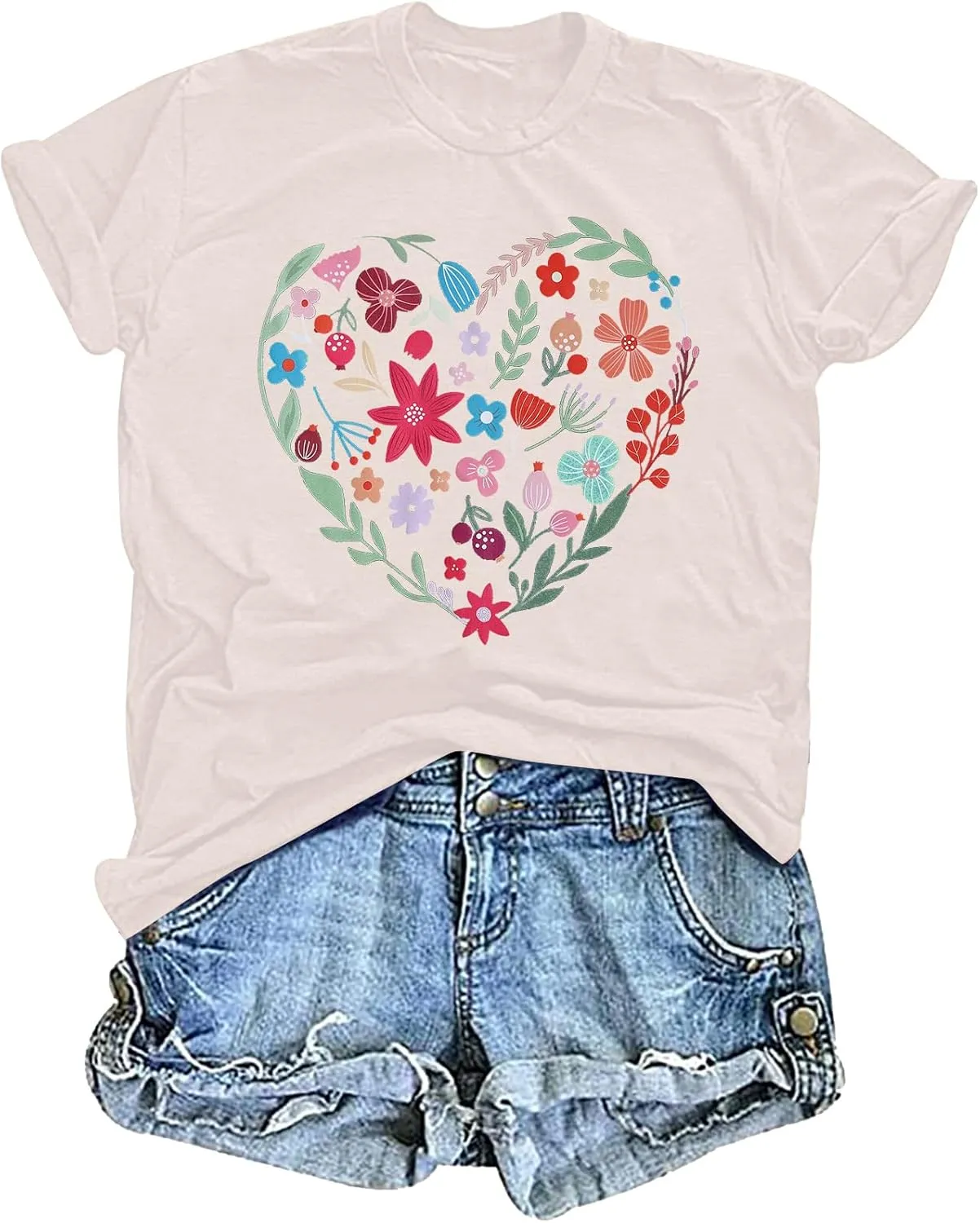 DUTUT Women Vintage Wildflower Shirt Floral Heart Graphic Shirts Boho Flower Tees Botanical Plant Short Sleeve Tops