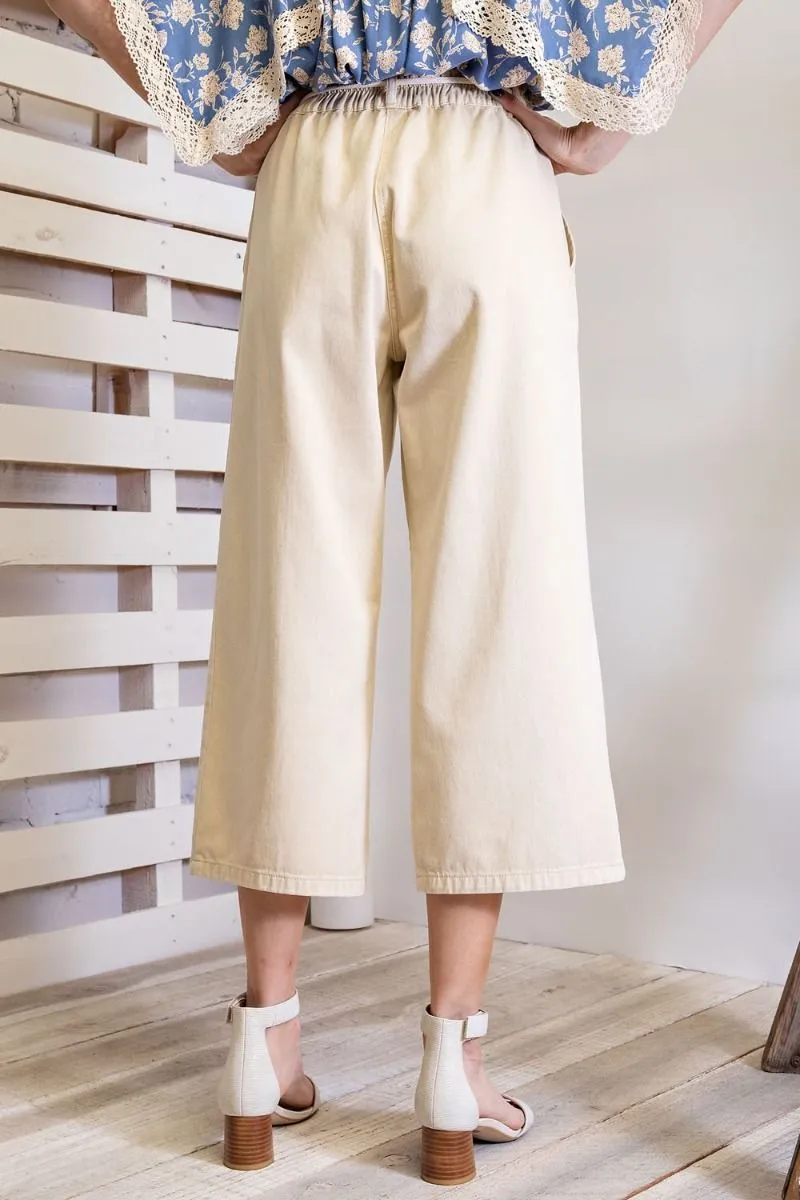 Easel Elastic Waisted Drawstring Garment Dye Twill Cargo Pants by Sensual Fashion Boutique