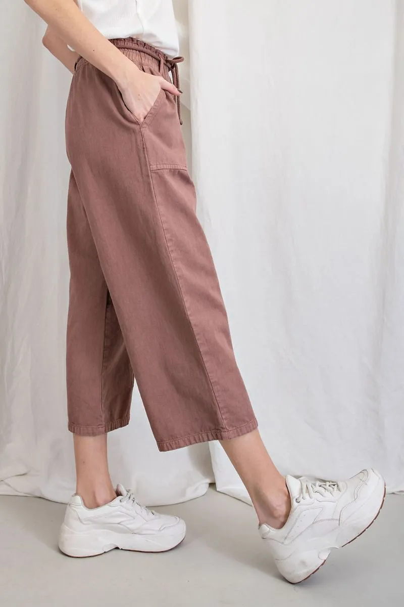 Easel Elastic Waisted Drawstring Garment Dye Twill Cargo Pants by Sensual Fashion Boutique