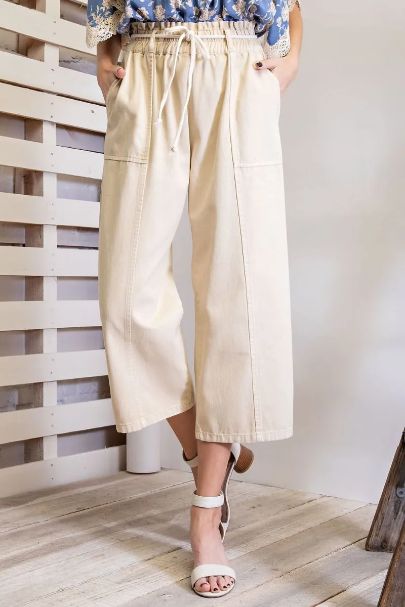 Easel Elastic Waisted Drawstring Garment Dye Twill Cargo Pants by Sensual Fashion Boutique