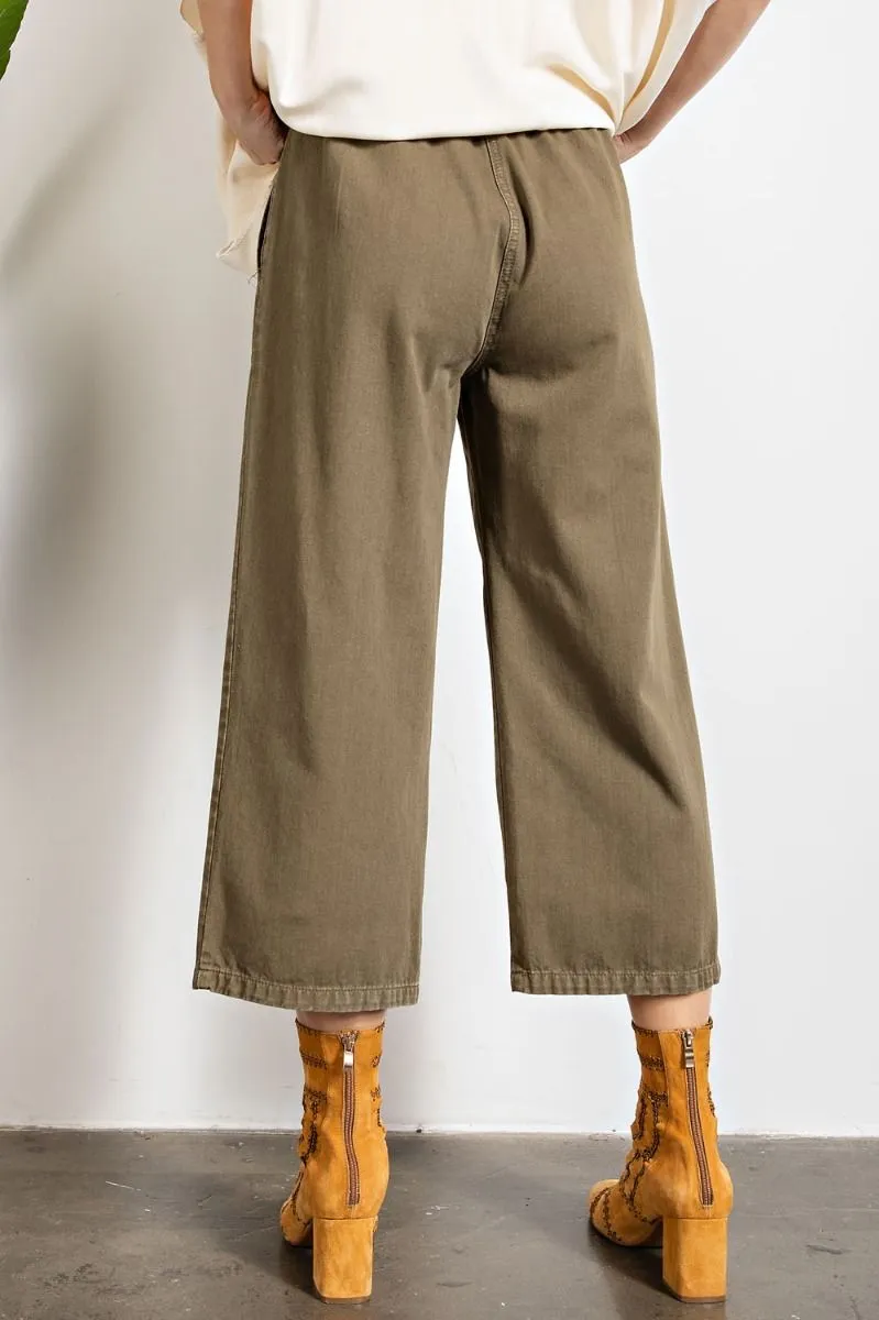 Easel Elastic Waisted Drawstring Garment Dye Twill Cargo Pants by Sensual Fashion Boutique