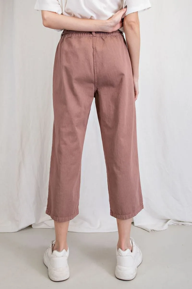 Easel Elastic Waisted Drawstring Garment Dye Twill Cargo Pants by Sensual Fashion Boutique