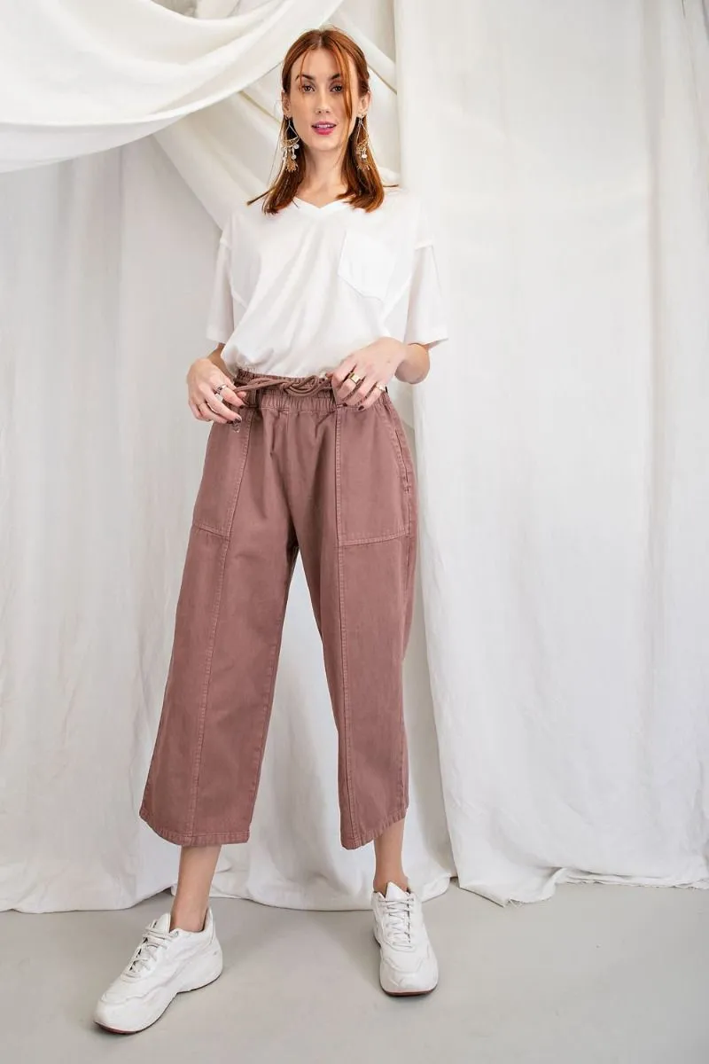 Easel Elastic Waisted Drawstring Garment Dye Twill Cargo Pants by Sensual Fashion Boutique