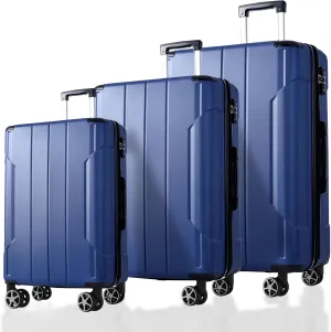 Effortless Travel with 3-Piece Expandable Luggage Set, Durable Hard Shell ABS with Double Spinner Wheels, 20/24/28 inch, Blue