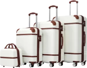 Effortless Travel with 4-Piece Hardshell Luggage Set, Lightweight ABS Material, Expandable with Smooth Spinner Wheels, White
