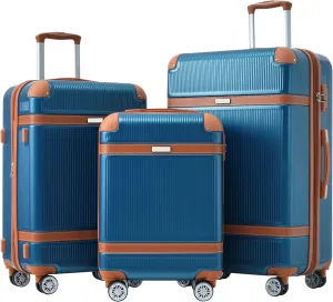 Effortless Travel with Lightweight 3-Piece Luggage Set, Double Spinner Wheels for Smooth Mobility, Blue