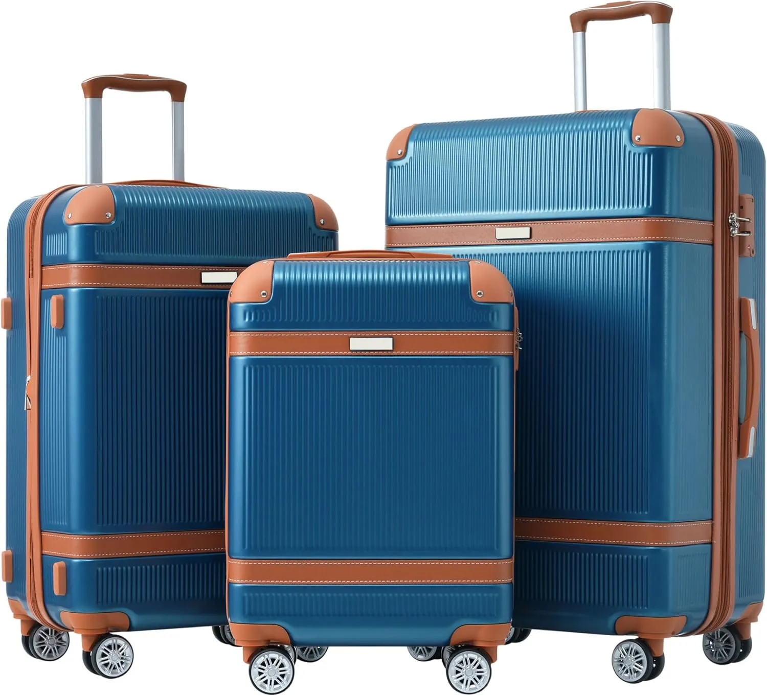 Effortless Travel with Lightweight 3-Piece Luggage Set, Double Spinner Wheels for Smooth Mobility, Blue