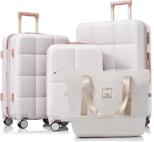 Effortless Travel with Lightweight Luggage Set, 20-inch Expandable Suitcase with USB Port, Spinner Wheels, and Travel Bag, Light Grey