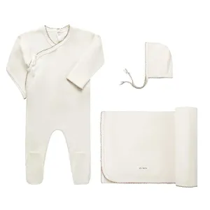 Elys & Co Ribbed Cream/Taupe Solid Kimono 3 Pc Giftbox