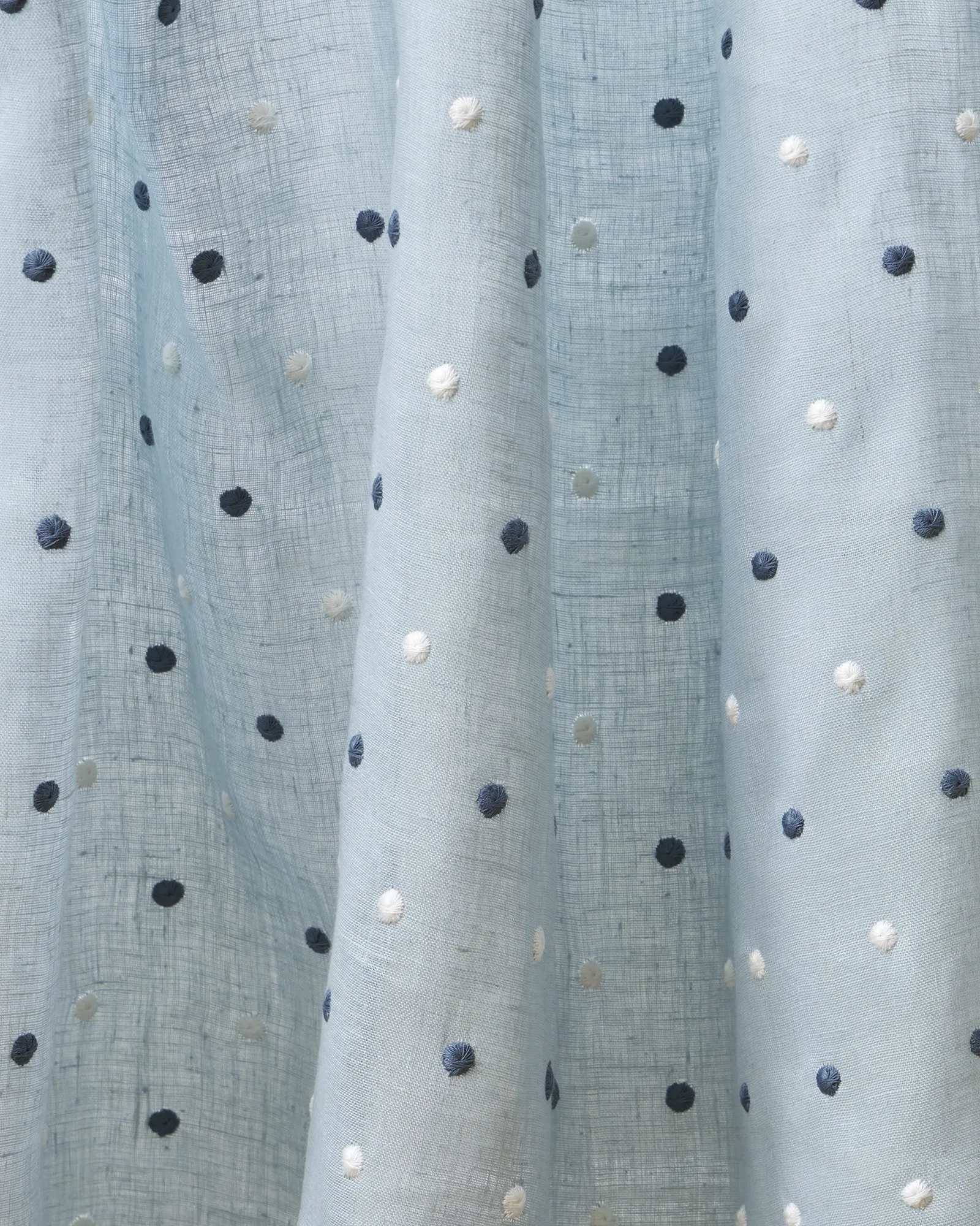 Embroidered Dots Sheer Fabric in Light Blue