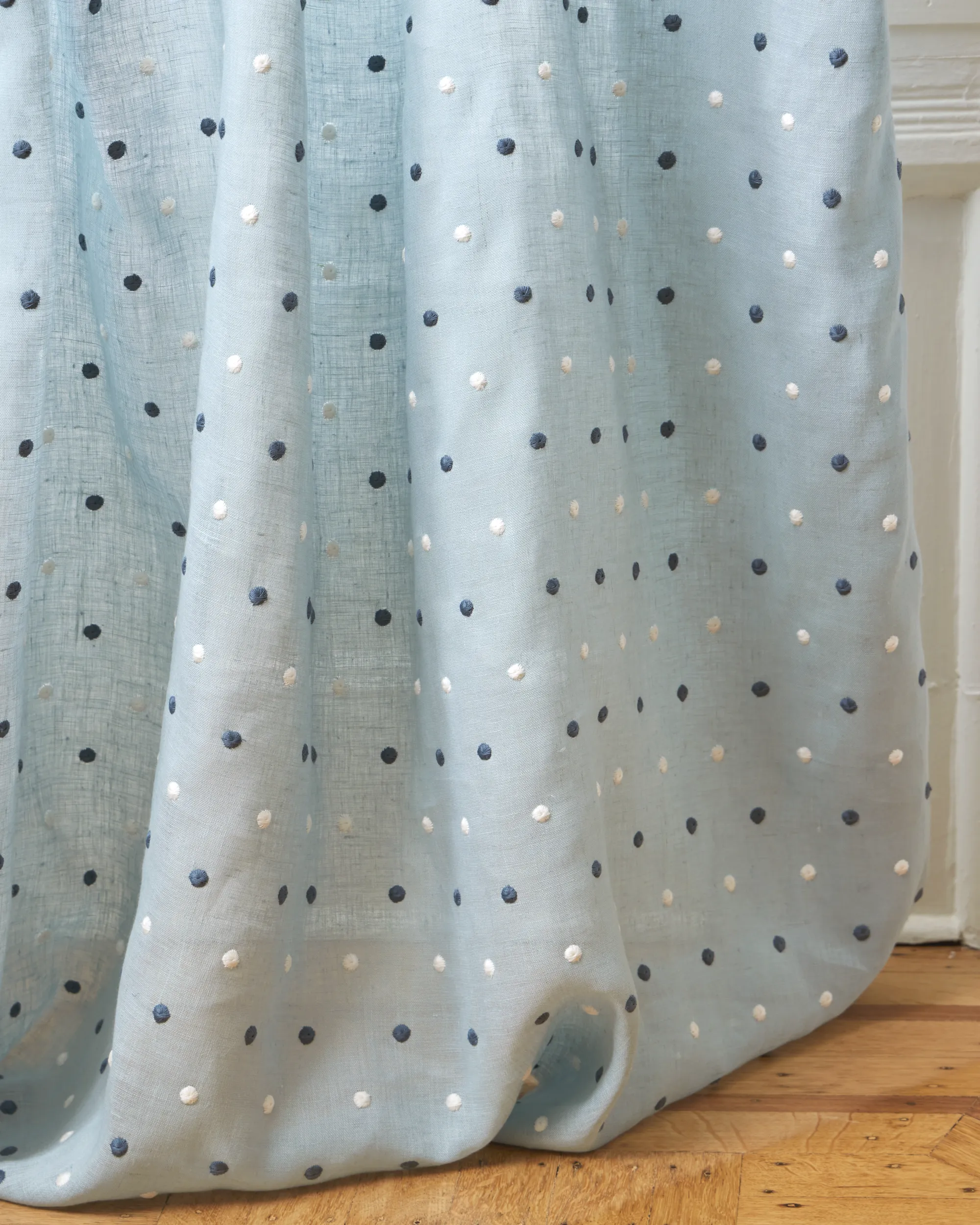 Embroidered Dots Sheer Fabric in Light Blue