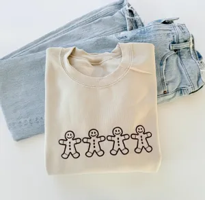 Embroidered Gingerbread Men Christmas Sweatshirt for Women – Festive Holiday Baking Sweater