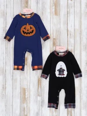 Embroidered Halloween Plaid Romper