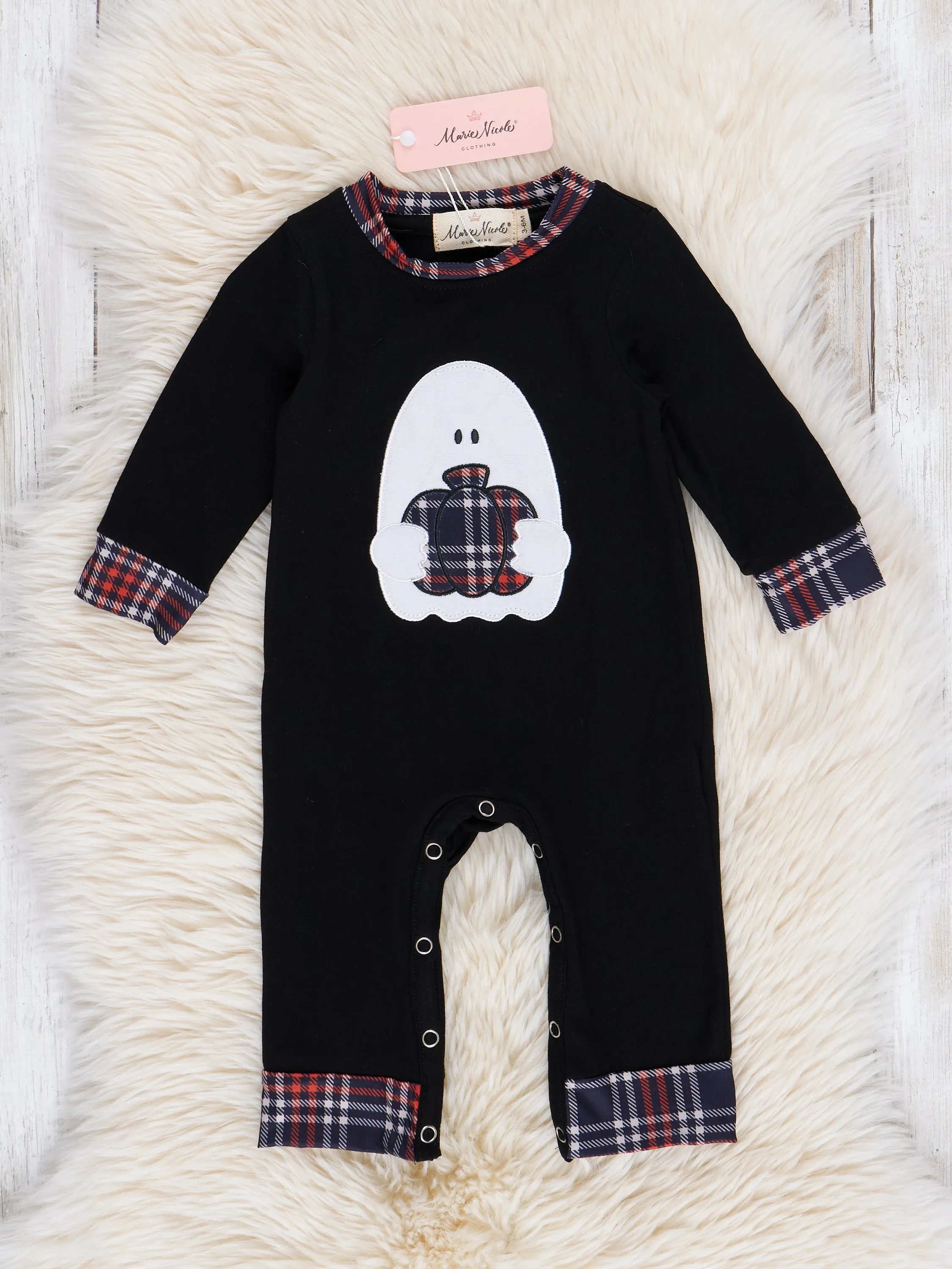 Embroidered Halloween Plaid Romper