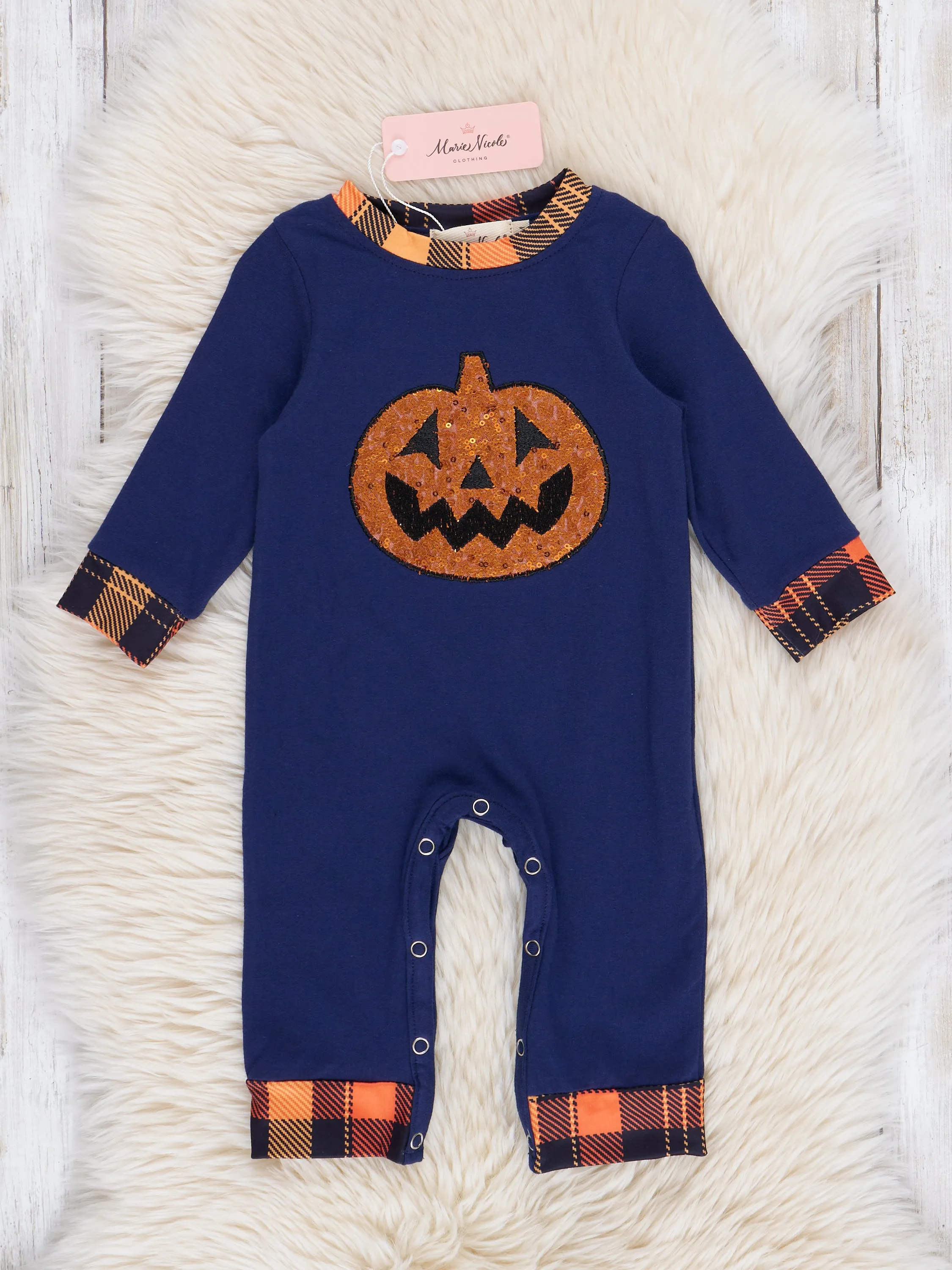 Embroidered Halloween Plaid Romper