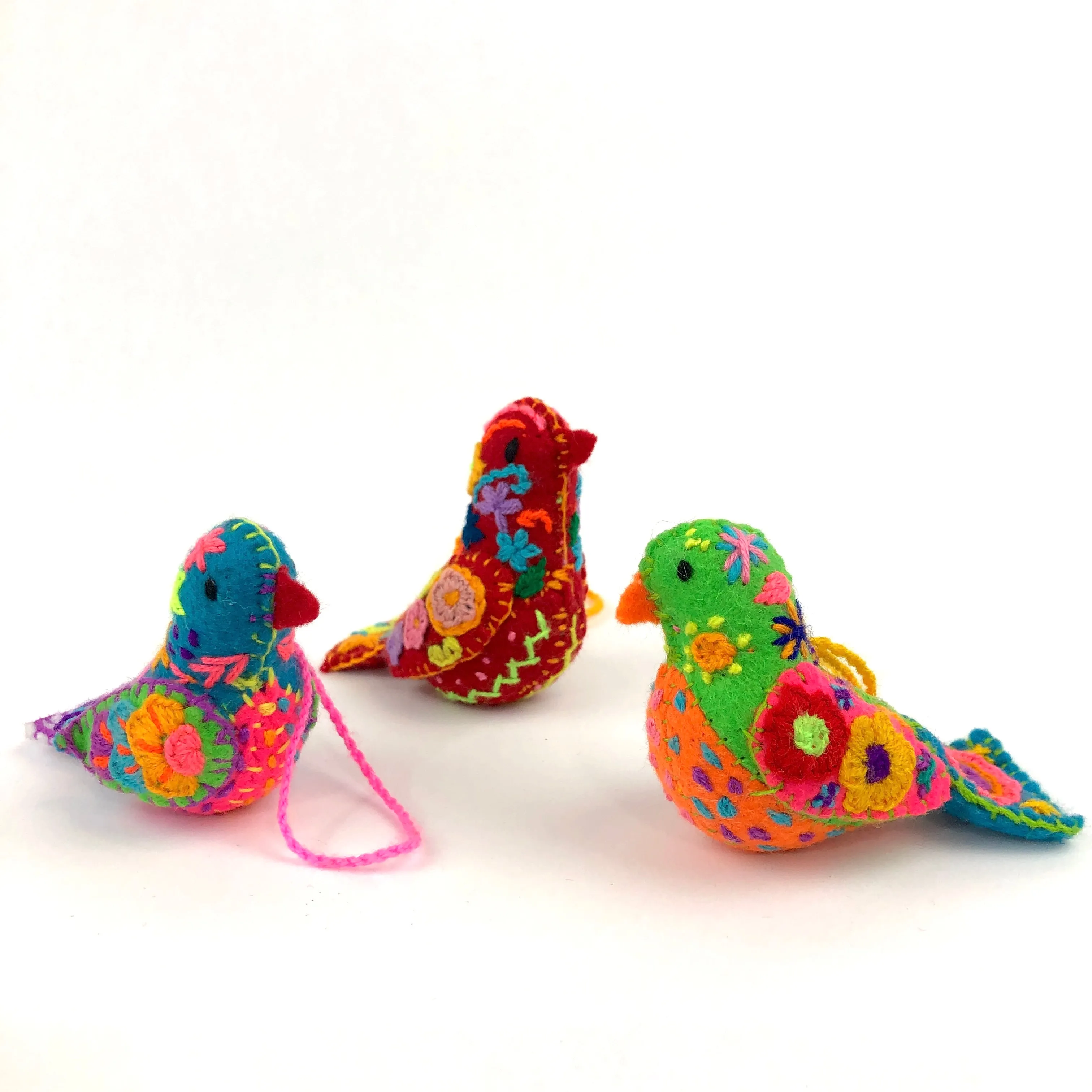 Embroidered Song Bird Ornaments