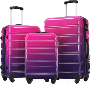 Expandable Hardshell Luggage Set for Effortless Travel, 3-Piece Gradient Design with Spinner Wheels, Lightweight and Durable, Purple and Pink
