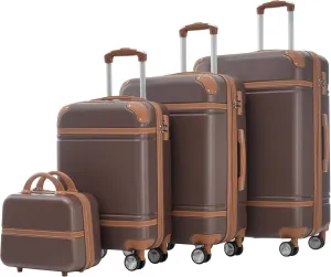 Expandable Hardshell Luggage Set for Effortless Travel, 4-Piece Set with Lightweight Design, Includes 20", 24", 28" Spinner Suitcases and Cosmetic Case