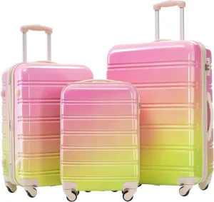 Expandable Hardshell Luggage Set for Effortless Travel, Gradient Pink & Green, 20" 24" 28" Sizes, with Spinner Wheels