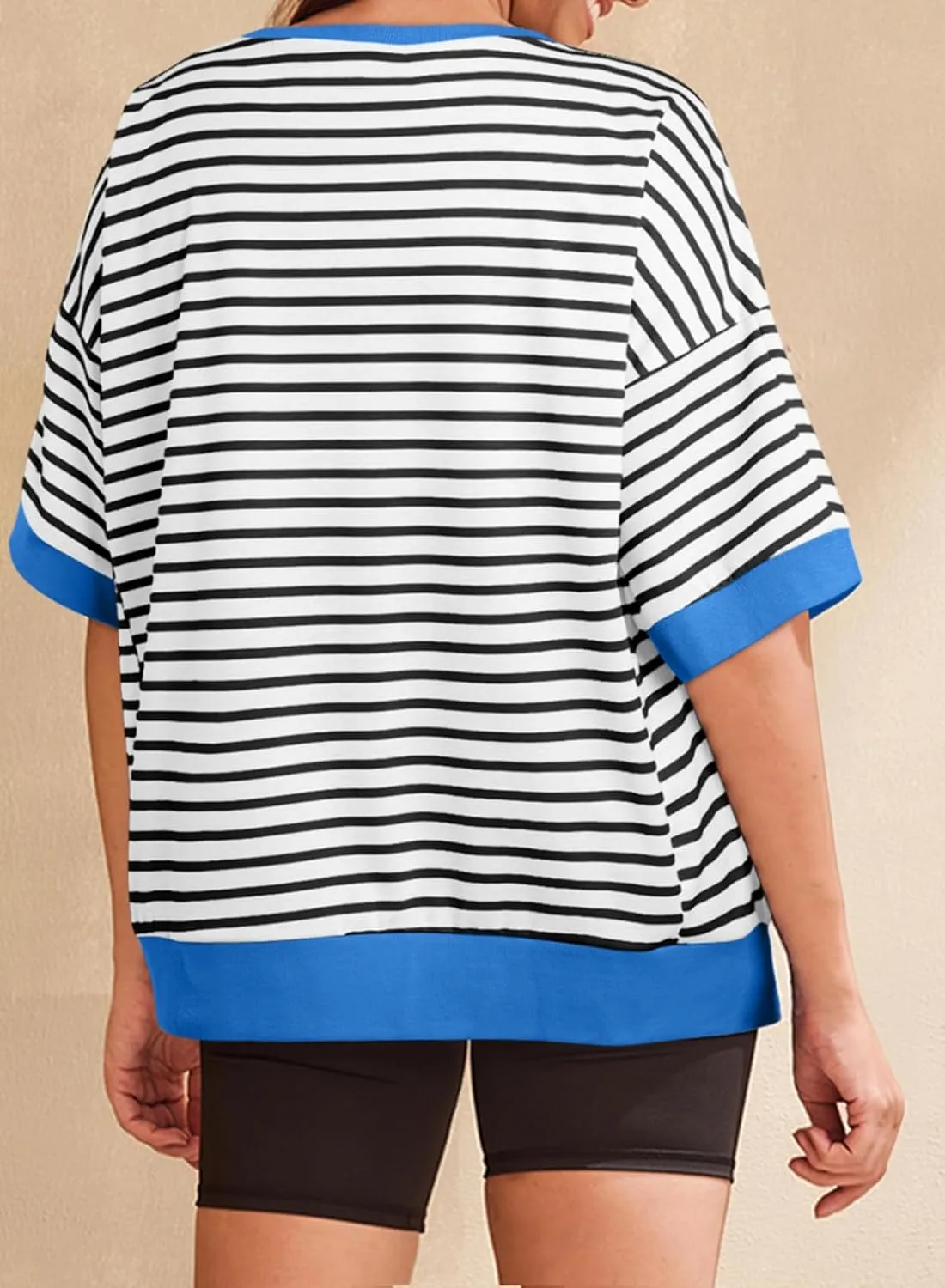 Eytino Womens Plus Size Tops Casual Short Sleeve Striped Color Block Shirts Crewneck Pullover T Shirts(1X-5X)