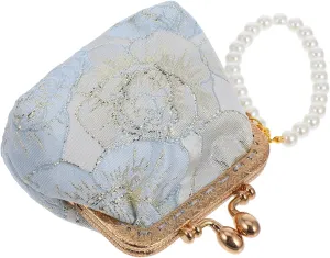 Fancy Evening Clutch Purse for Women Wedding Embroidered Coin Bag with Chinese Brocade Elegant Makeup Storage Bag