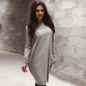 Fashion Loose Hidden Poctkets Long Sleeve Short Dress