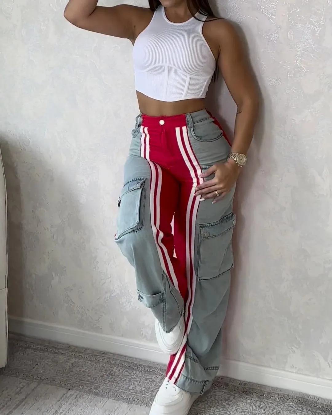 Fashion Trendy Double Color Demin Pants
