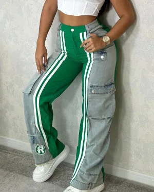 Fashion Trendy Double Color Demin Pants