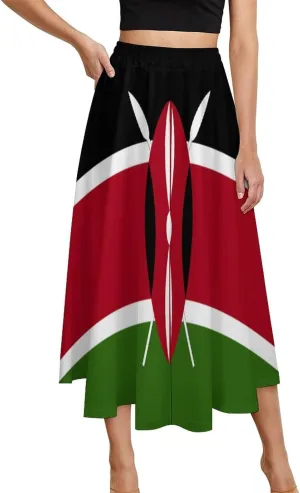 Fattyeery Skirts for Womens Kiribati Flag Summer Comfy Dress Casual High Waist Holiday Long Skirts