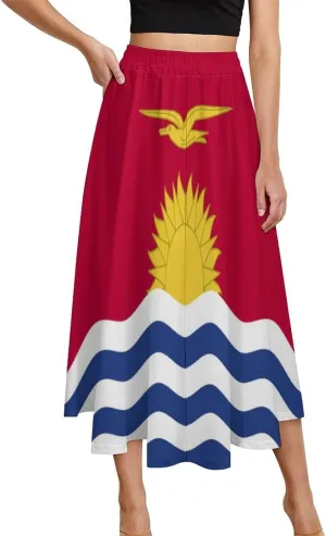 Fattyeery Skirts for Womens Kiribati Flag Summer Comfy Dress Casual High Waist Holiday Long Skirts