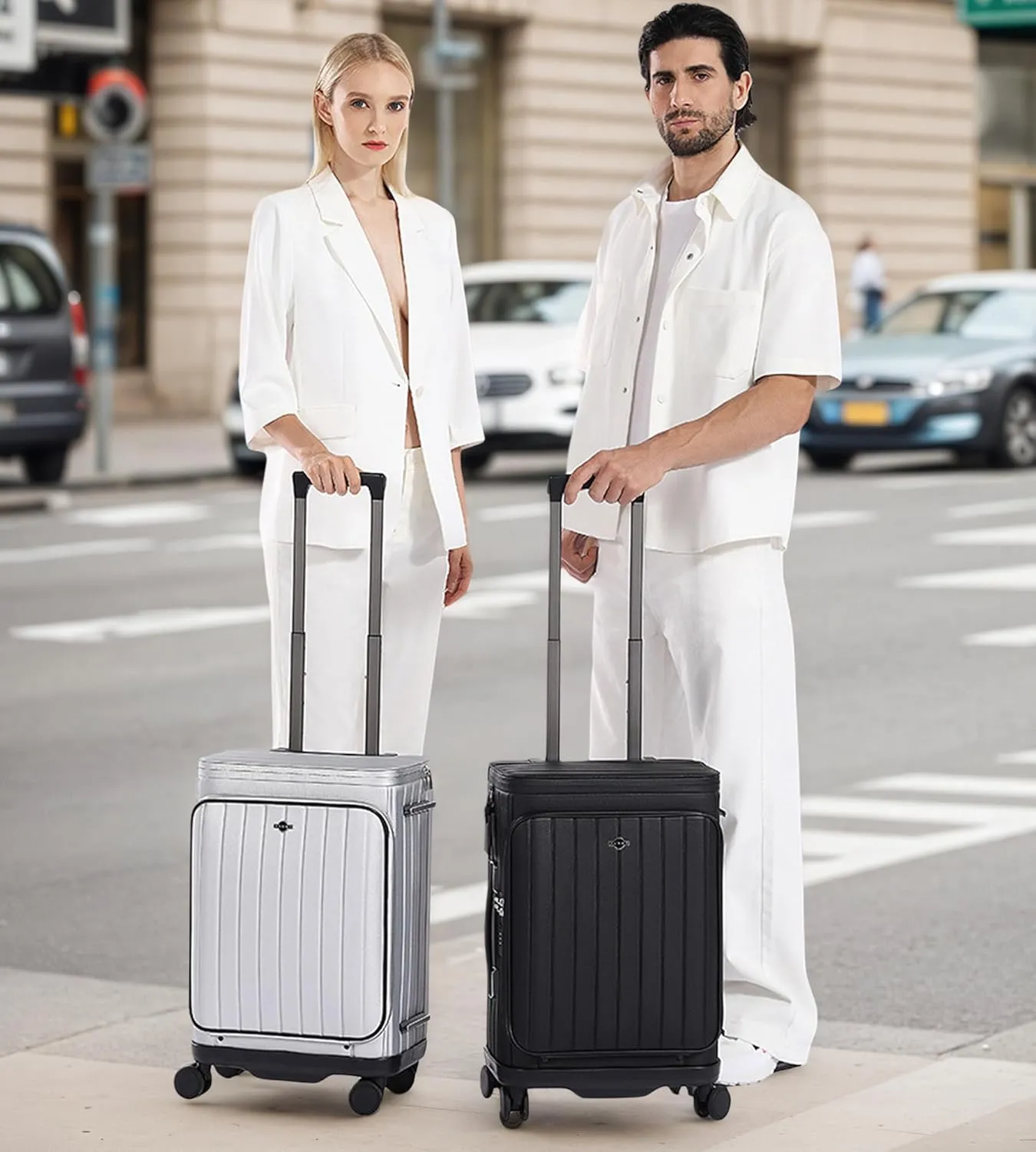 feilario 20in Luxury Hardshell Carry-On Luggage, Microfiber PC Spinner Wheels Airline-Approved Suitcase with TSA-Approved Lock for Effortless Travel (Silver)