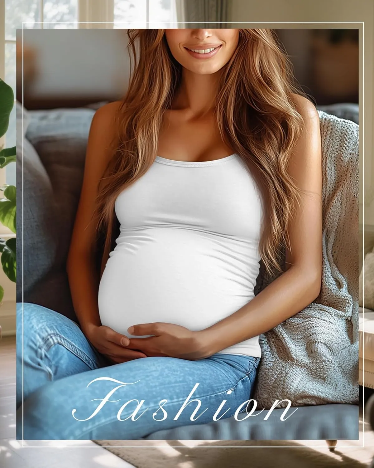 Ficerd 3 Pack Women's Maternity Tank Top Cotton Camisole with Adjustable Straps Comfort Tops Side Ruched Stretch Soft Shirts